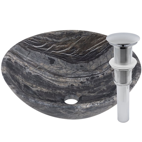 Novatto NOSV-LMCH Lunar Marble Natural Stone Vessel Sink with Chrome Umbrella Drain