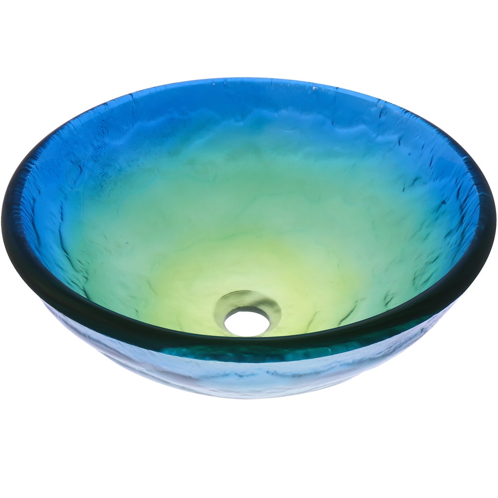 Mare 19'' Blue and Green Glass Round Vessel Sink
