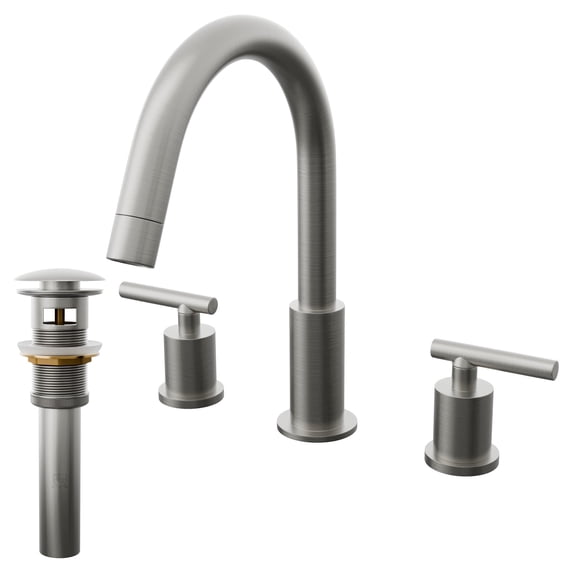 Novatto NBF-112GM-PUD WALTZ 8" Widespread 2-Handle Lavatory Faucet with Drain, Gun Metal
