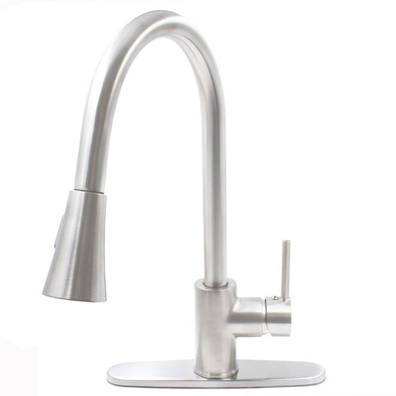 Novatto NKF-H14BN-D Dual Action Single Lever Pull-down Kitchen Faucet w/ Deck Plate, Brushed Nickel
