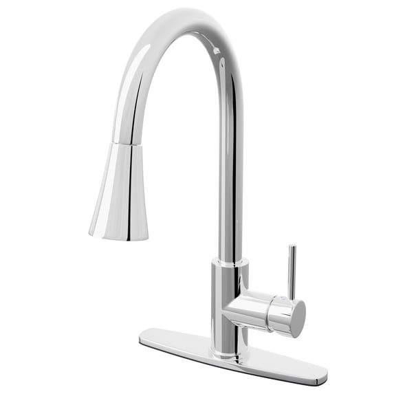 Novatto NKF-H14CH-D Dual Action Single Lever Pull-down Kitchen Faucet w/ Deck Plate, Chrome