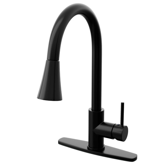 Novatto NKF-H14MB-D Dual Action Single Lever Pull-down Kitchen Faucet w/ Deck Plate, Matte Black