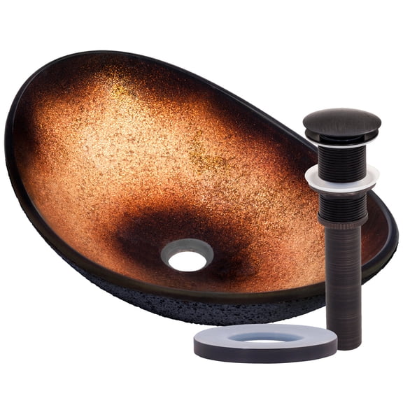 Novatto NOHP-G008-8031ORB Rena Copper and Black Painted Oval Glass Vessel Sink with Oil-Rubbed Bronze Pop-Up Drain, Mounting Ring