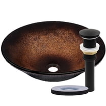 Novatto NOHP-G008MB Sanguinello Copper/Black Hand Painted Glass Vessel Bath Sink with Black Pop-Up Drain, Mounting Ring