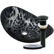 Novatto NOHP-G012-8031MB TARTARUGA Oval Glass Vessel Bath Sink Pop- Up Drain Set, w/ Mounting Ring - Matte Black
