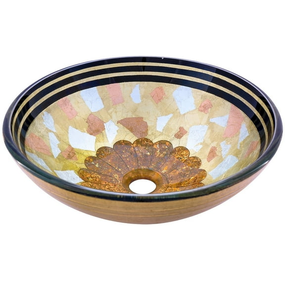 Novatto NOHP-G020 Celebrazione Yellow, Blue and Pink with Brown Center Hand-Painted Glass Vessel Sink, 16.5-Inch Diameter