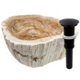 thumbnail image 1 of Novatto NOSV-FWCH Natural Petrified Fossil Wood Vessel Sink with Matte Black Umbrella Drain, 1 of 4