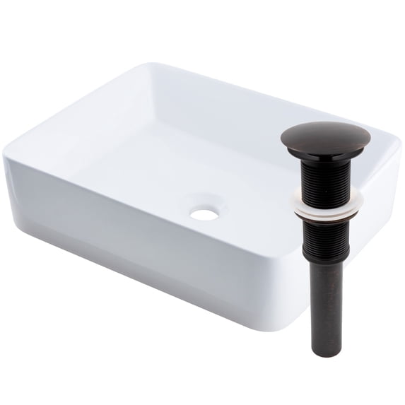 Novatto NP-01321ORB Rectangular White Porcelain Vessel Sink with Oil Rubbed Bronze Drain Set