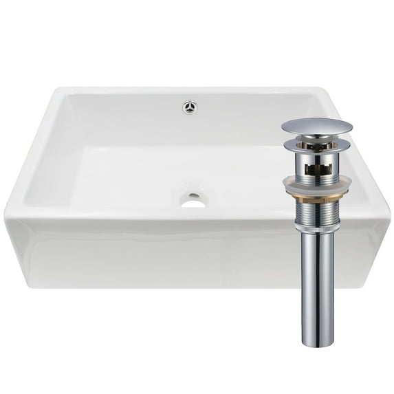 Novatto NP-018131CH Rectangular White Porcelain Sink Set with an Overflow Drain in Chrome
