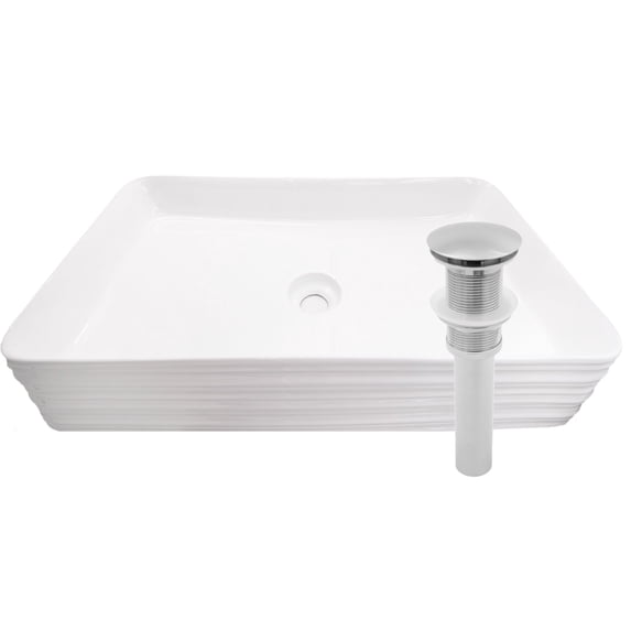 Novatto NP-208513BN Rectangular White Porcelain Grooved Exterior Sink Set with Brushed Nickel Drain