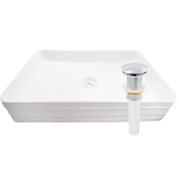 Novatto NP-208513CH Rectangular White Porcelain Grooved Exterior Sink Set with Chrome Drain