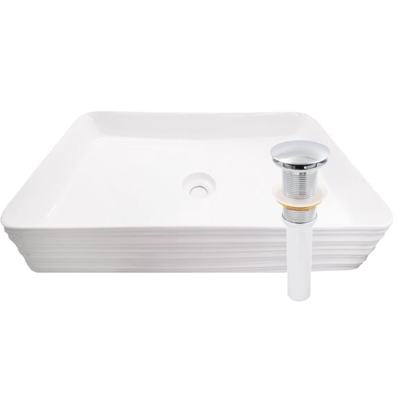 Novatto NP-208513CH Rectangular White Porcelain Grooved Exterior Sink Set with Chrome Drain