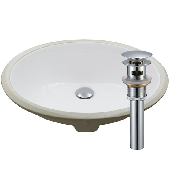 Novatto NP-U191307CH-O Oval Undermount White Porcleain Sink with Chrome Drain