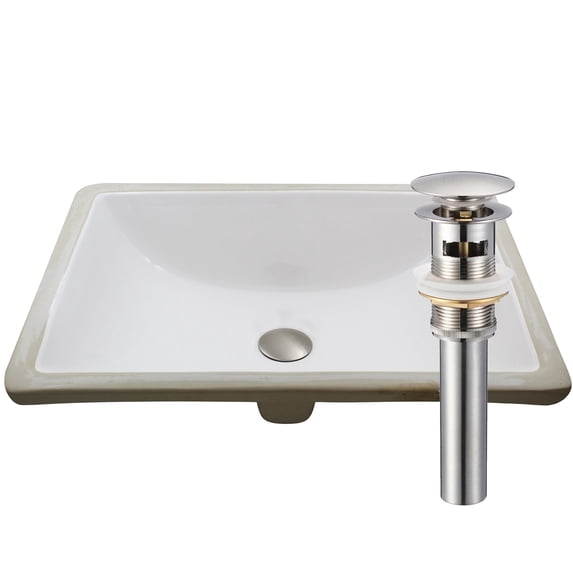 Novatto NP-U193906BN Rectangular Undermount White Porcleain Sink with Overflow Drain Brushed Nickel, 20.25 x 15-inches