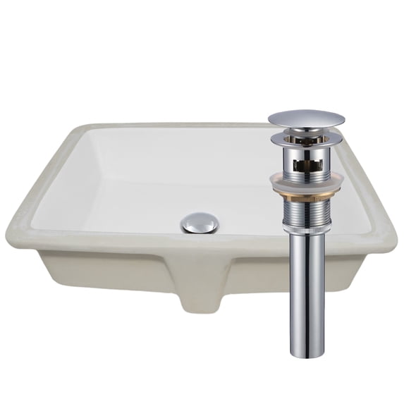 Novatto NP-U193911CH-O Shallow Rectangular Undermount White Porcelain Sink with an Overflow Chrome Drain