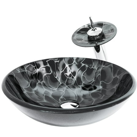 Novatto TARTARUGA Glass Vessel Bathroom Sink Set, Chrome