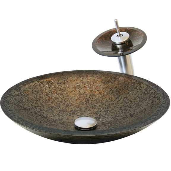 Novatto Laghetto NSFC-031001BN Forest Green Hand-Painted Glass Vessel Sink w/ Brushed Nickel Faucet, Drain and Mounting Ring