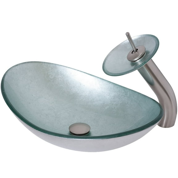 Novatto NSFC-70328031001BN Argento Oval Glass Vessel Bathroom Sink Combo Set, Brushed Nickel