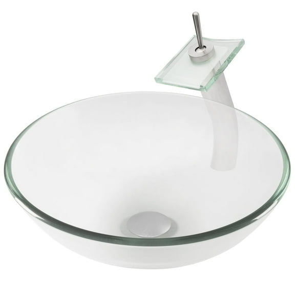 Novatto NSFC-8048011BN Bonificare Clear Glass Vessel Sink with Matching Brushed Nickel Faucet, Drain and Mounting Ring
