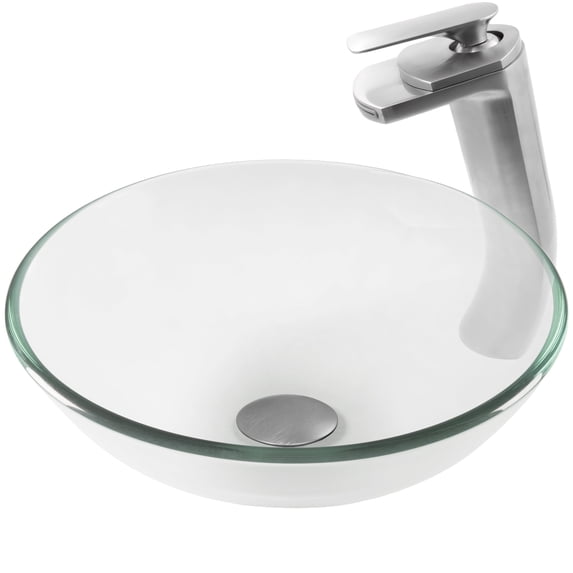 Novatto NSFC-8048057BN Bonificare Round Clear Glass Vessel Bathroom Sink Combo