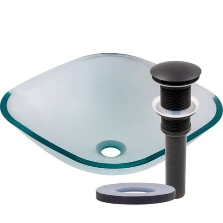 Novatto TIG-8017ORB Piazza Clear Square Glass Vessel Bath Sink Oil-Rubbed Bronze Pop-Up Drain, Mounting Ring