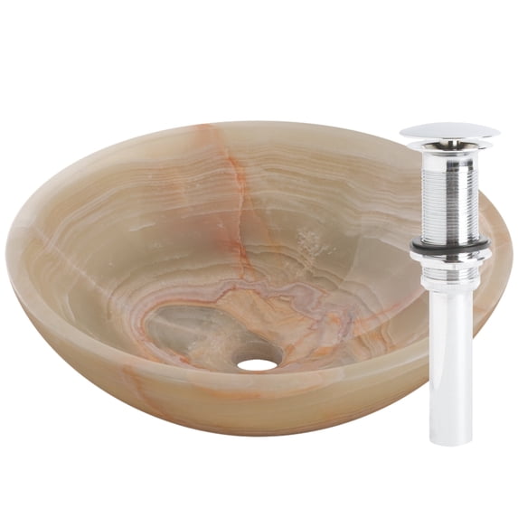 Novatto NOSV-GOCH Green Onyx Natural Stone Vessel Sink with Chrome Umbrella Drain