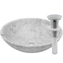 NOSV-CWCH White Carrara Marble Natural Stone Vessel Sink with Chrome Umbrella Drain