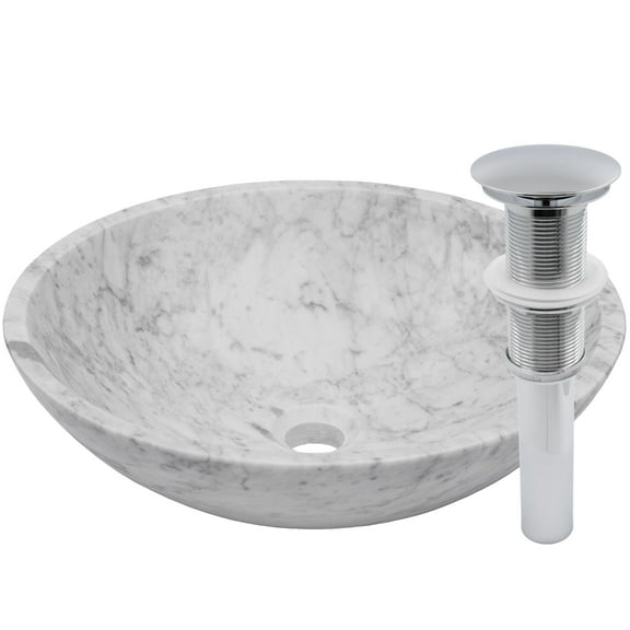 NOSV-CWCH White Carrara Marble Natural Stone Vessel Sink with Chrome Umbrella Drain