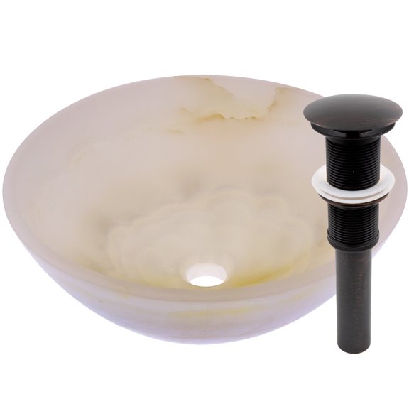Novatto NOSV-WOORB White Onyx Natural Stone Vessel Sink with Oil Rubbed Bronze Umbrella Drain