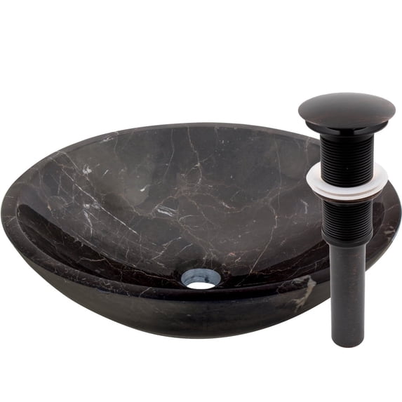 Novatto NOSV-CMORB Coffee Marble Natural Stone Vessel Sink with Oil Rubbed Bronze Umbrella Drain