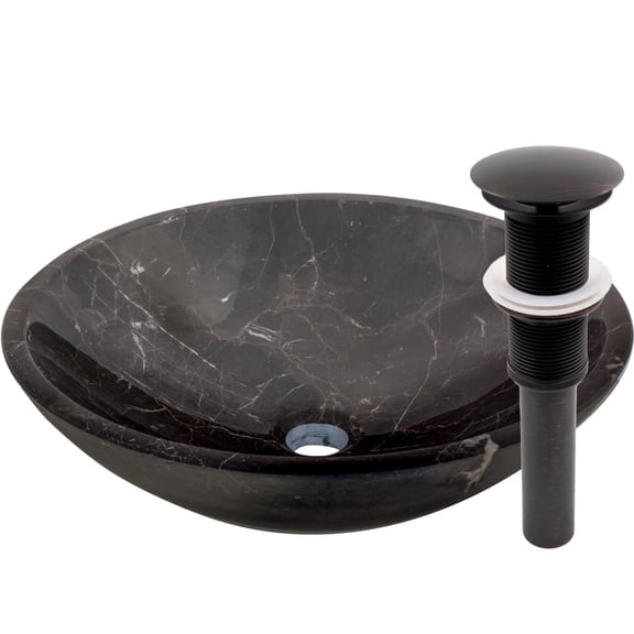 Novatto NOSV-CMORB Coffee Marble Natural Stone Vessel Sink with Oil Rubbed Bronze Umbrella Drain