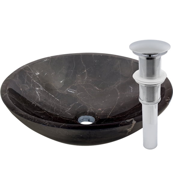 Novatto NOSV-CMCH Coffee Marble Natural Stone Vessel Sink with Chrome Umbrella Drain
