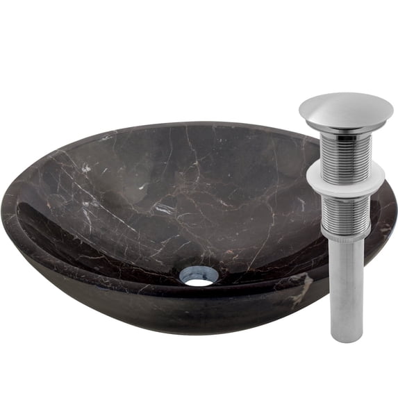 Novatto NOSV-CMBN Coffee Marble Natural Stone Vessel Sink with Brushed Nickel Umbrella Drain