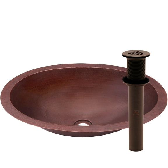 Novatto TCU-002ANORB Quito Oval Copper Bath Sink, Antique Finish with Oil Rubbed Bronze Strainer Drain