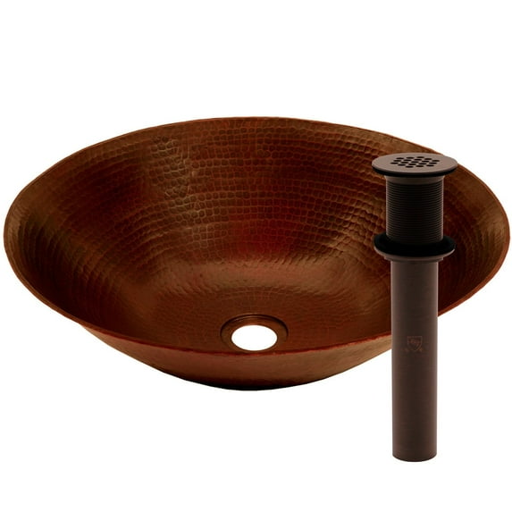 Novatto TCV-002ANORB Catalonia Round Antique Copper Bath Vessel Sink Drain Set, Oil Rubbed Bronze