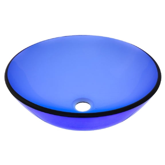 Novatto TIG-8025 Blu Clear Blue Round Glass Vessel Bathroom Sink, 16.5-Inch Diameter