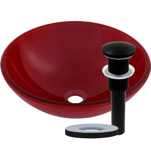 Novatto TIG-8305MB ROSSO Double Layer Solid Red Glass Vessel Bathroom Sink Set, Matte Black