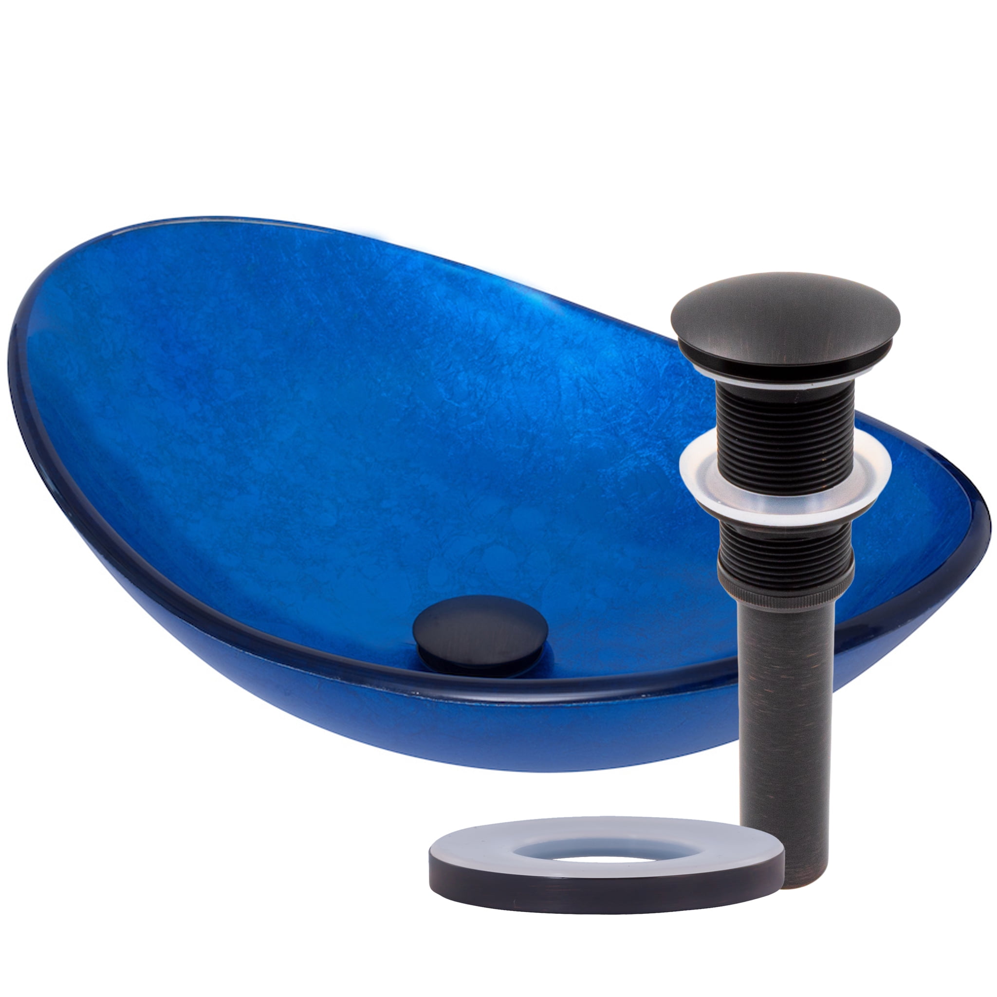 Azure Blue Oval Glass Vessel Sink with Oil Rubbed Bronze Drain
