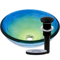 Novatto TIS-191MB Mare Blue, Yellow and Green Glass Vessel Sink withwith Matte Black Pop-up, Mounting Ring