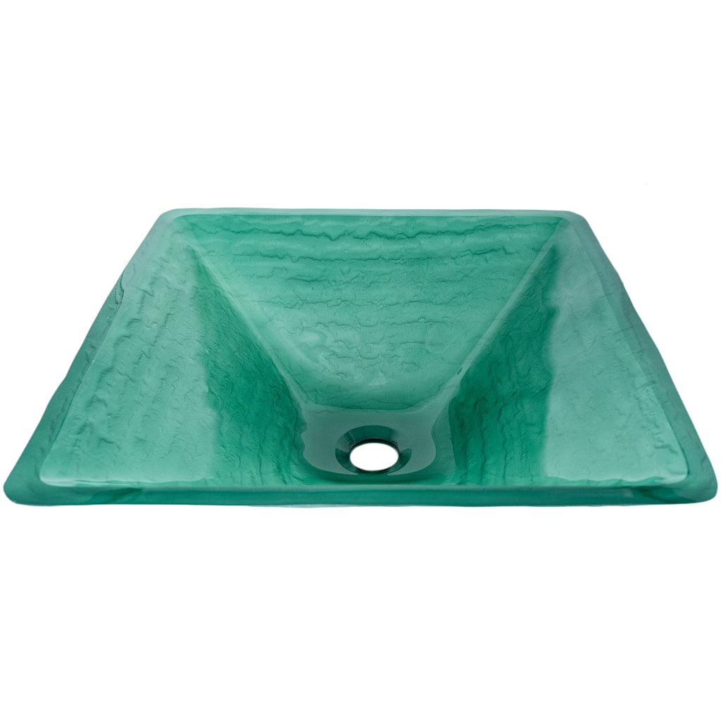 Green Lacquered Glass Square Above-Counter Bathroom Sink