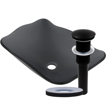 Novatto TIS-317GMB Rettangolare Specialty Clear Slate Grey Glass Scalloped Vessel Sink with Drain