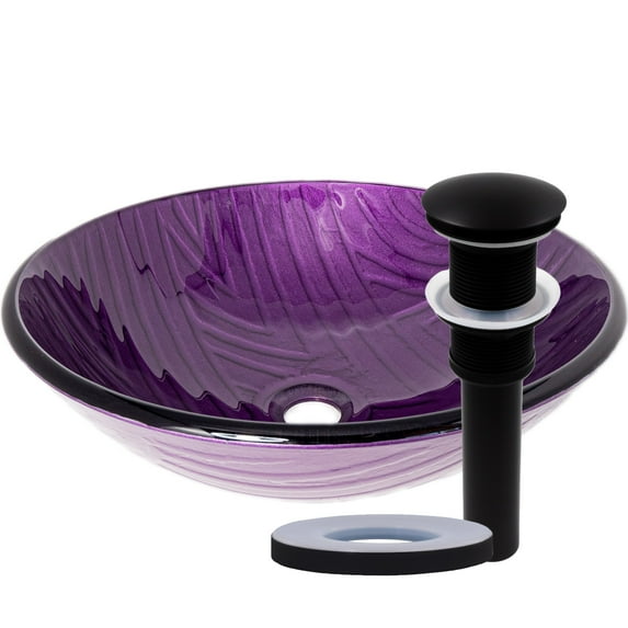 Novatto Viola TIG-8123PMB Hand Painted Purple Glass Vessel Sink w/ Matte Black Drain and Mouning Ring
