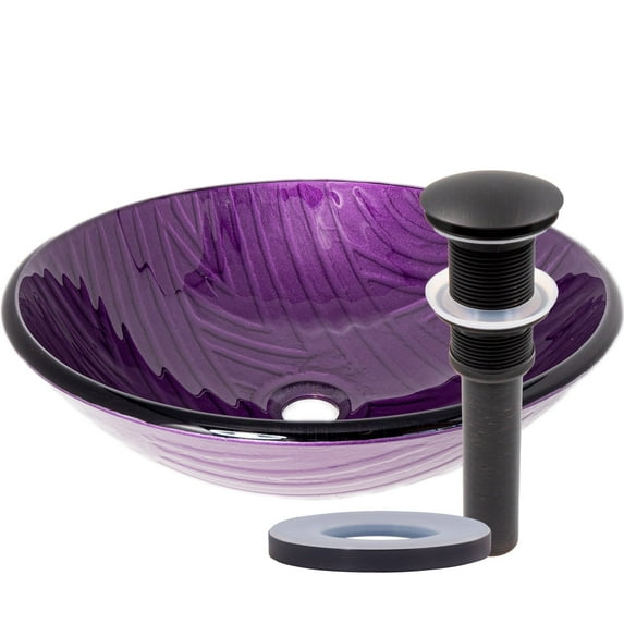 Novatto Viola TIG-8123PORB Hand Painted Purple Glass Vessel Sink w/ Oil Rubbed Bronze Drain and Mouning Ring