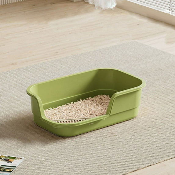 Novazen Extra Large Cat Litter Box with High Sides,Cats Boxes for Indoor Cats,Cat Litter Pan for Kitty,Litter Box with Low Entry,Easy to Clean,Anti-Splashing,16.5" x11.1" x4.7" (Green)