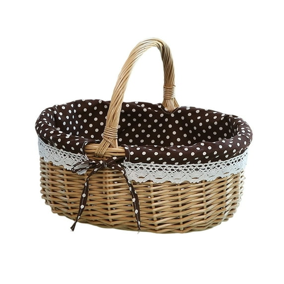 Novazen Woven Flower Basket Rattan Picnic Basket with Liner and Handle Oval Wicker Linen Floral Storage Basket Easter Eggs Holder Toy Tote for Easter Holiday Camping Home Decor Woven Planter