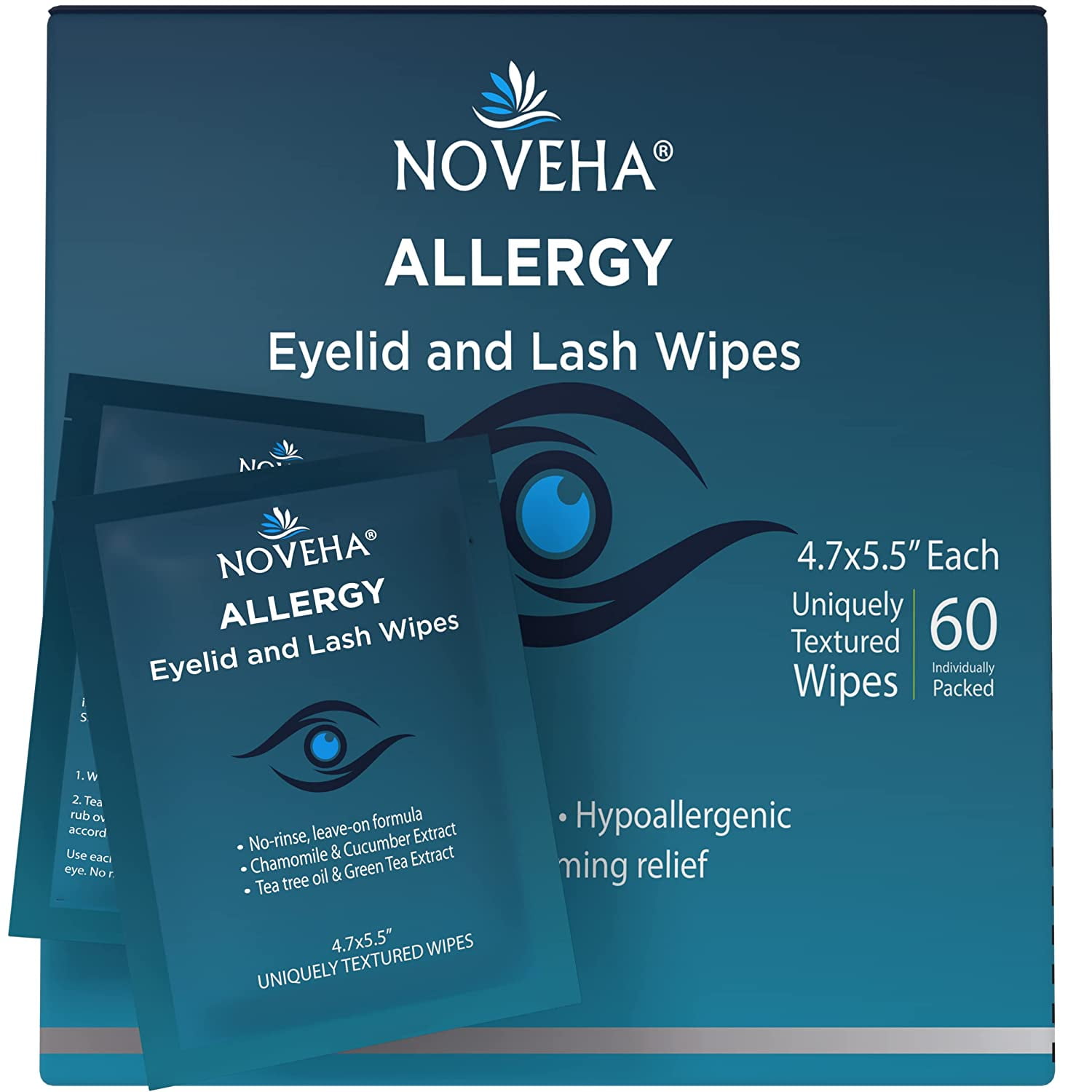 Noveha Allergy Relief Cleansing Eyelid Wipes with Tea Tree Oil (60ct