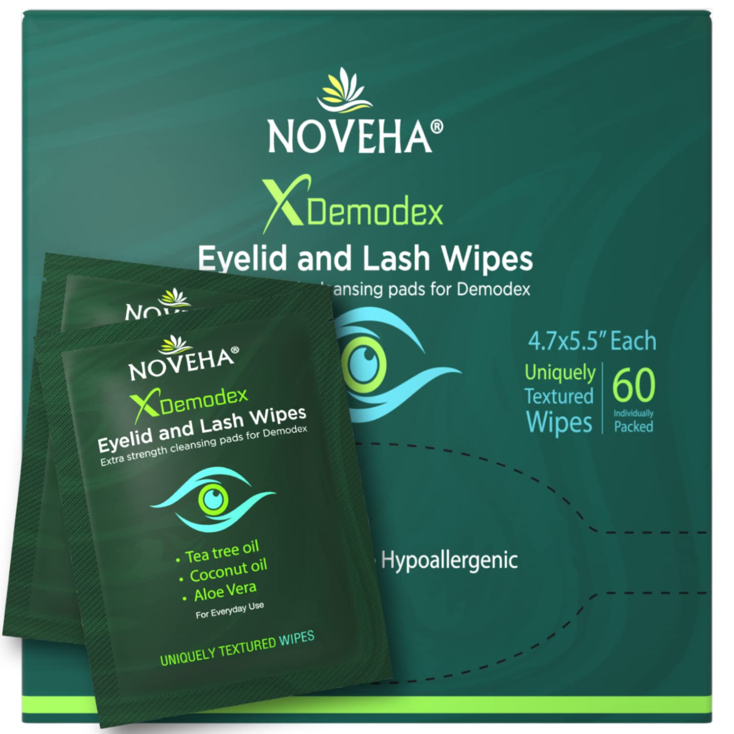 Noveha AntiDemodex Eyelid & Lash Wipes for Blepharitis and Dry Eyes