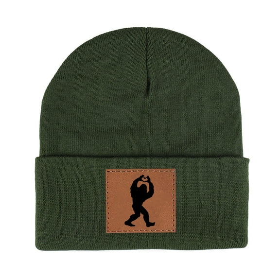 Novel Bigfoot Beanie Hat with Love Gesture Design & Leather Label - High Elasticity Acrylic Heavyweight Knit, One Size Fits All, Perfect Gift Ideav