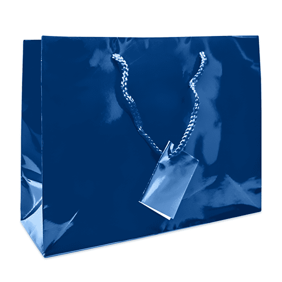 Novel Box 10 Pack Navy Glossy Laminated Gift Bags with Handle 9.5x4x7.5 Inches - Reusable Gift Bag