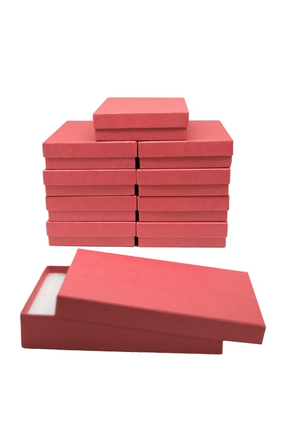10 Pack Red Cardboard Cotton Filled Jewelry Gift Boxes 5.5x3.5x1 Inches with Lids